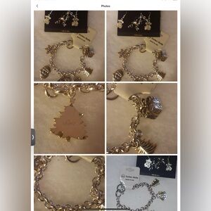 3PC Christmas charm bracelet & earrings set NEW SIGNED